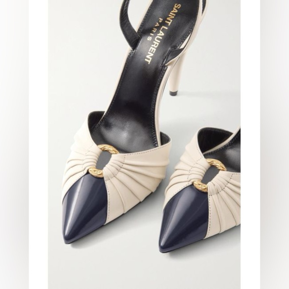 SAINT LAURENT Alma 95 Ring Pumps Heels: Navy & Pearl 6 US 36 EU - bloggers fave